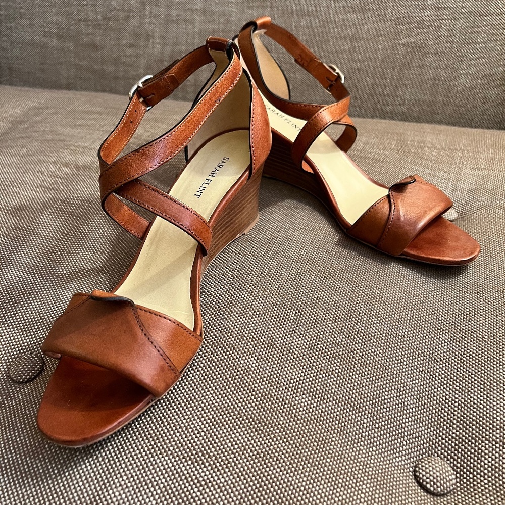 Sarah Flint Brown Leather Wedge Sandal Size 42 / W11